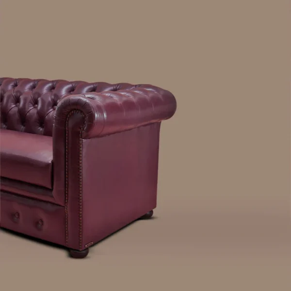 Genuine Leather Chesterfield Two Seater Sofa Burgundy - Image 4