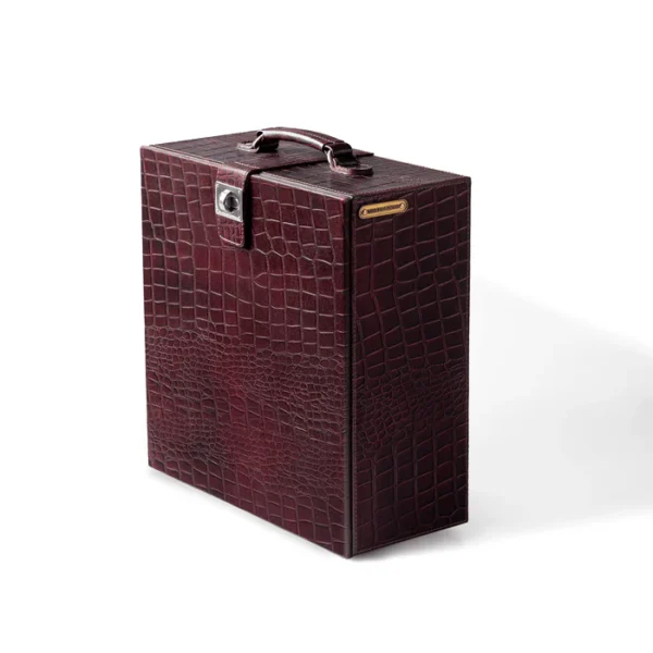 Portable Briefcase Bar Croco Leather Burgundy - Image 3