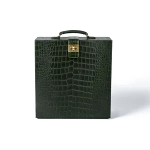 Portable Briefcase Bar Croco Leather Green
