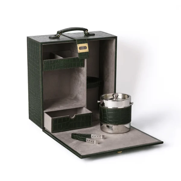 Portable Briefcase Bar Croco Leather Green - Image 2