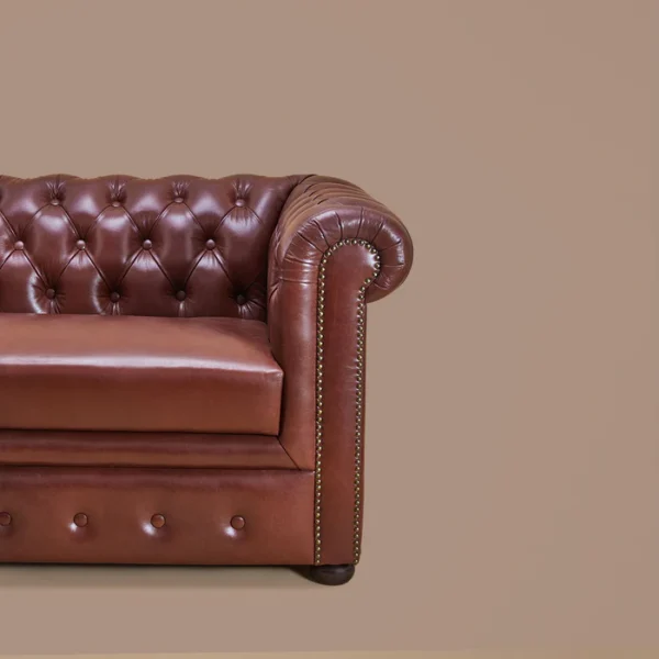 Genuine Leather Chesterfield Two Seater Sofa Brown - Image 3