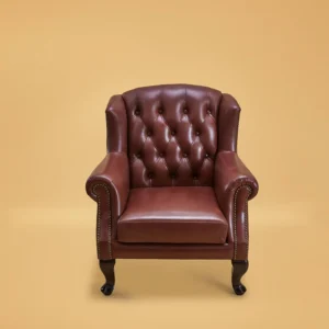 Genuine Leather Chesterfield Wing Chair Brown