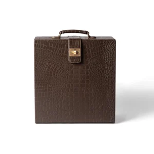 Portable Briefcase Bar Croco Leather Brown