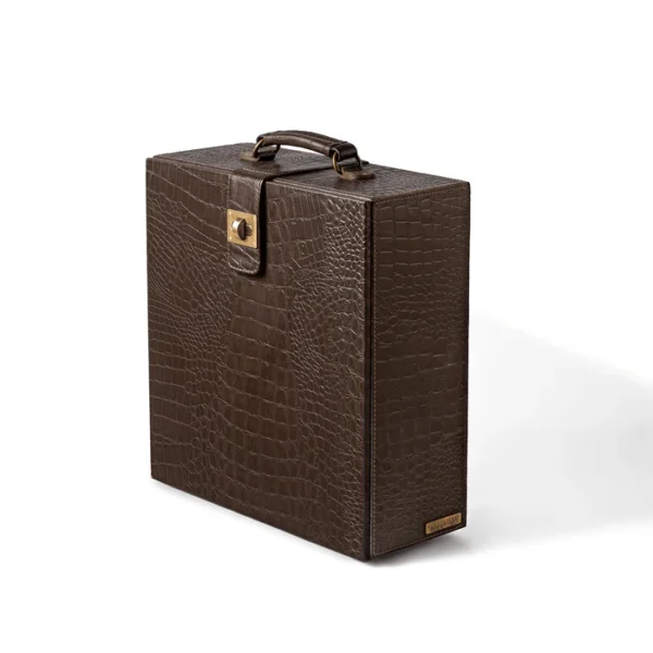 Portable Briefcase Bar Croco Leather Brown - Image 3