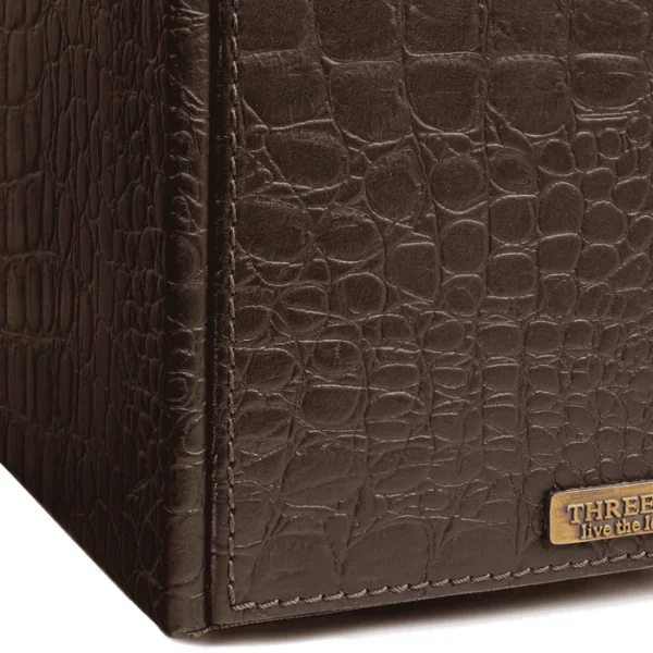 Portable Briefcase Bar Croco Leather Brown - Image 4