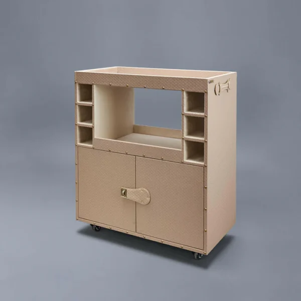 Belize Vegan Leather Bar Trolley Beige - Image 2