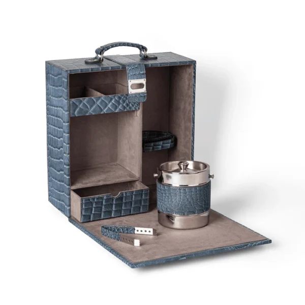 Portable Briefcase Bar Croco Leather Grey - Image 2