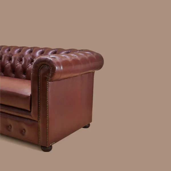 Genuine Leather Chesterfield Two Seater Sofa Brown - Image 4