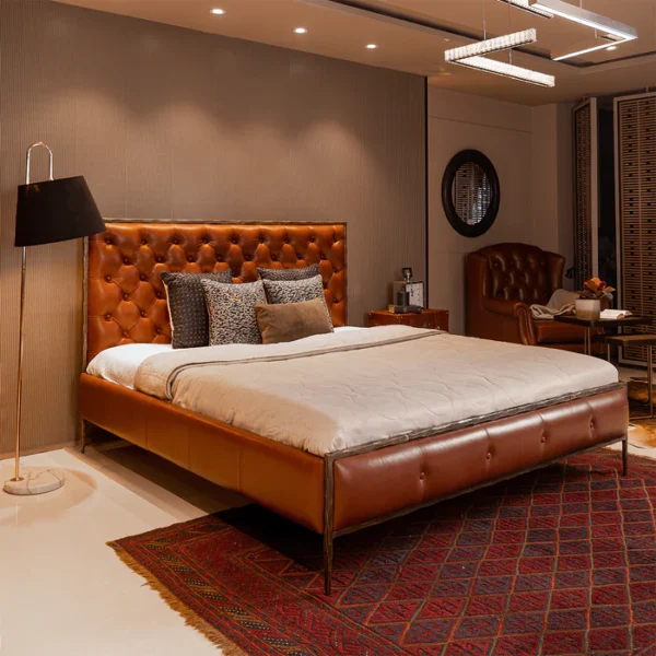 Chesterfield Leather King Bed Tan - Image 2