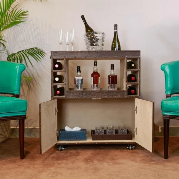 Belize Croco Leather Bar Trolley Brown - Image 4