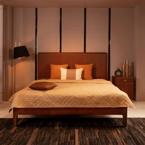 Stanford Leather King Bed Cognac