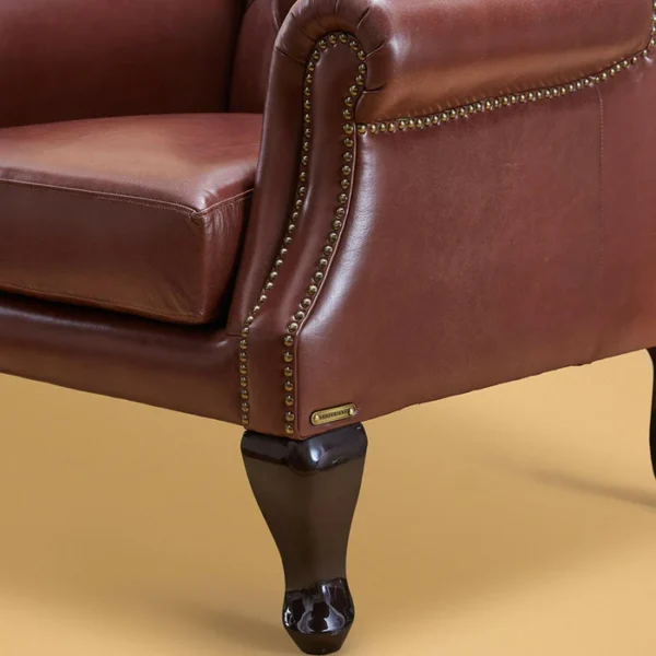 Genuine Leather Chesterfield Wing Chair Brown - Image 4