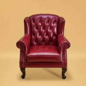 Genuine Leather Chesterfield Wing Chair Red