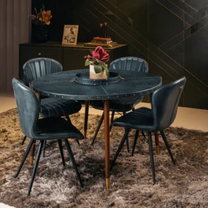 Round Leather Dining Table Set - 4 Seater