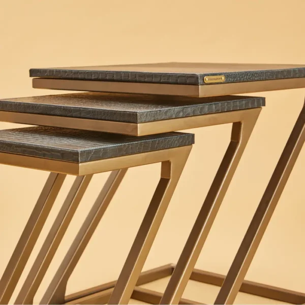 Nested Tables (Set of three)- Embossed Leather Blue - Image 3