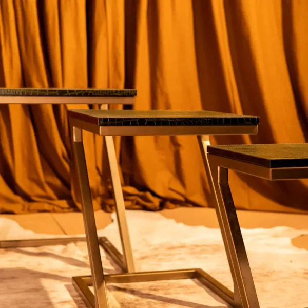 Nested Tables (Set of three)- Embossed Leather Green - Image 3