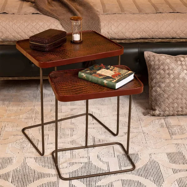 Croco Nested Table- Tan (Set Of Two) - Image 4