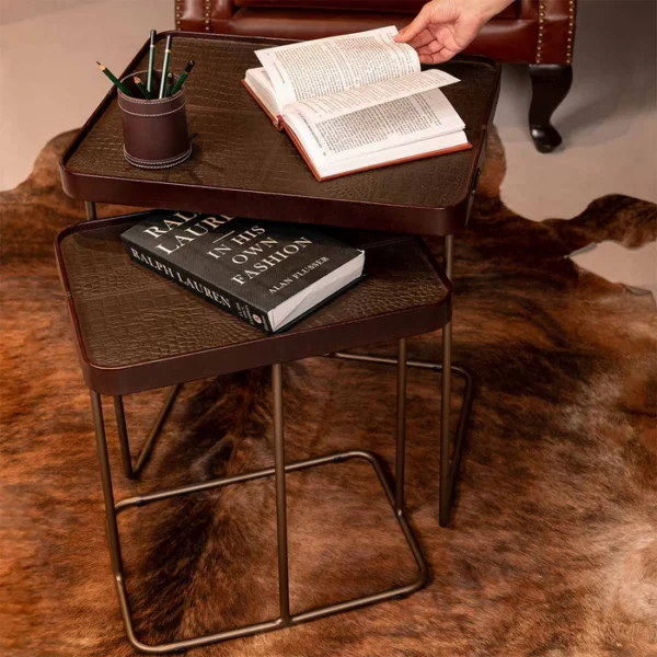 Croco Nested Table- Brown (Set Of Two) - Image 4