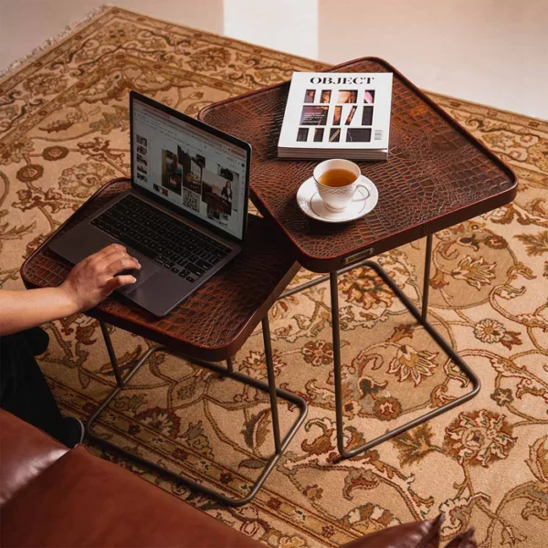 Croco Nested Table- Burgundy (Set Of Two) - Image 4