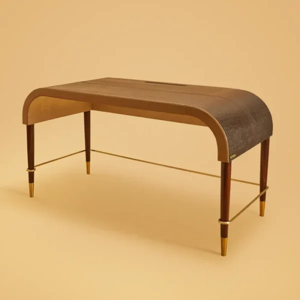 Mid-Century-Genuine Leather Study Desk-Brown - Image 2