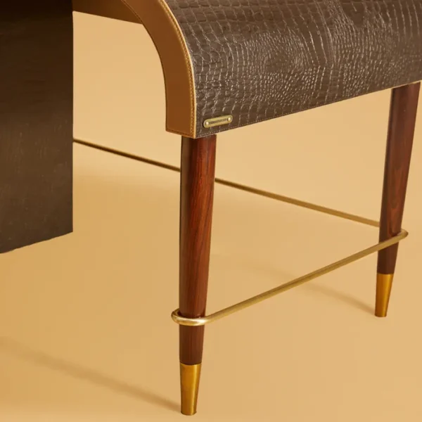Mid-Century-Genuine Leather Study Desk-Brown - Image 4