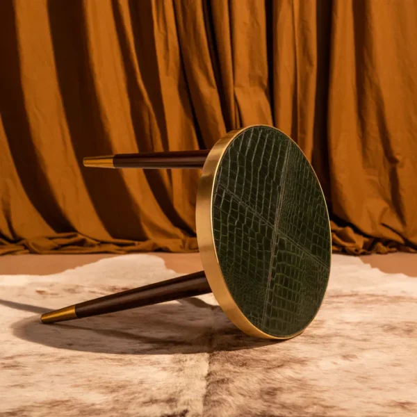 Round Side Table- Embossed Leather Green - Image 2