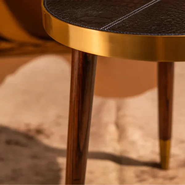 Round Side Table- Embossed Leather Blue - Image 4