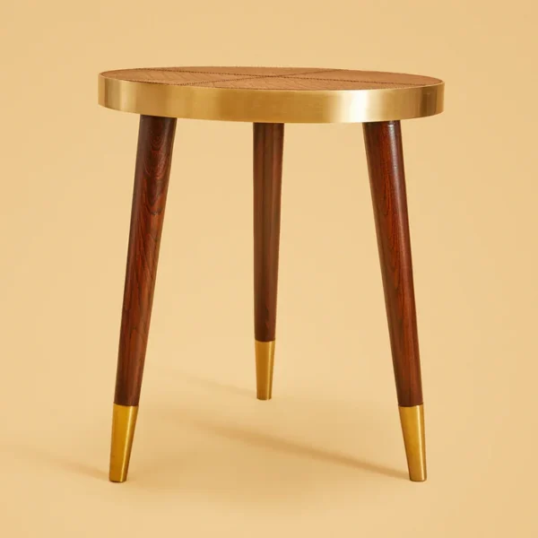 Round Side Table- Embossed Leather Tan - Image 3
