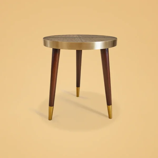 Round Side Table- Embossed Leather Brown