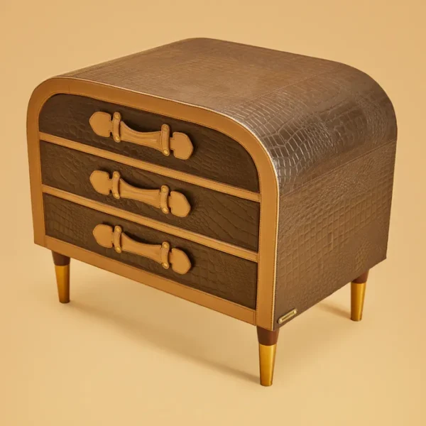 Mid-Century-Genuine Leather Nightstand - Image 2