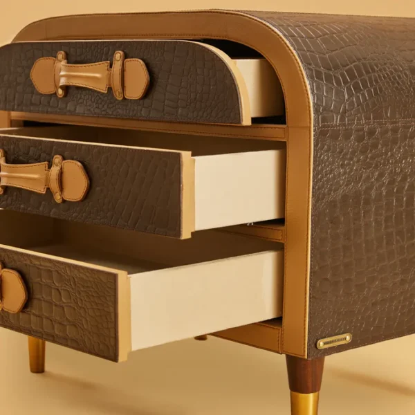 Mid-Century-Genuine Leather Nightstand - Image 3