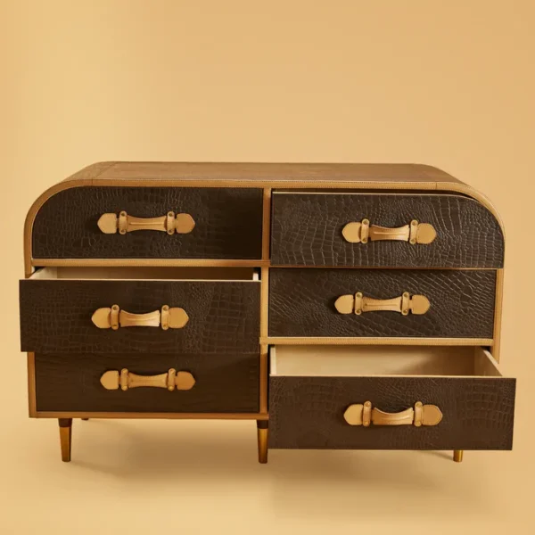 Mid-Century-Genuine Leather Chest of Six Drawers - Image 2