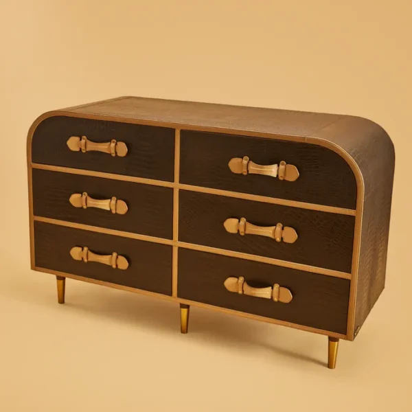 Mid-Century-Genuine Leather Chest of Six Drawers - Image 3