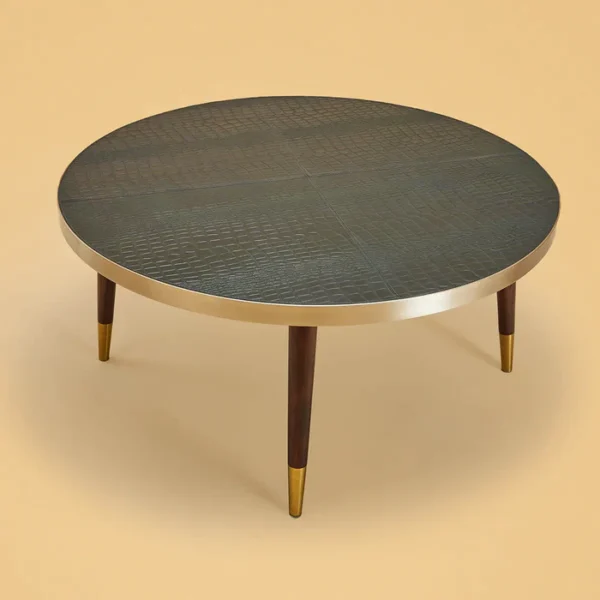 Round Centre Table- Embossed Leather Green - Image 2