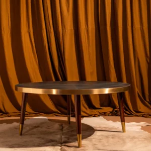 Round Centre Table- Embossed Leather Blue