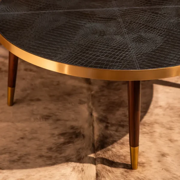 Round Centre Table- Embossed Leather Blue - Image 3