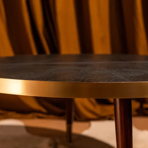 Round Centre Table- Embossed Leather Blue - Image 4