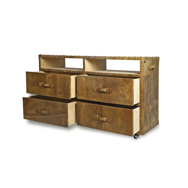 Classic Genuine Leather Tv Console In Tan Color - Image 3