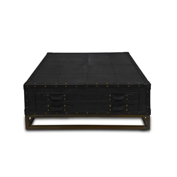 Genuine Leather Square Centre Table With Open Shelf In Black Colour - Image 2