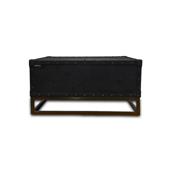 Genuine Leather Square Centre Table With Open Shelf In Black Colour - Image 4
