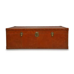 Genuine Leather Centre Table With Trunk Storage In Tan Color