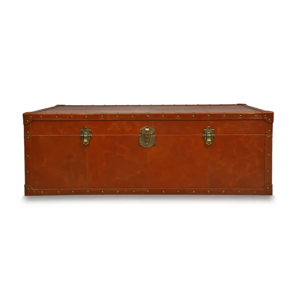Genuine Leather Centre Table With Trunk Storage In Tan Color