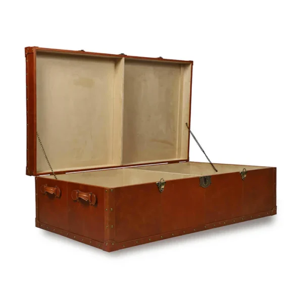 Genuine Leather Centre Table With Trunk Storage In Tan Color - Image 2