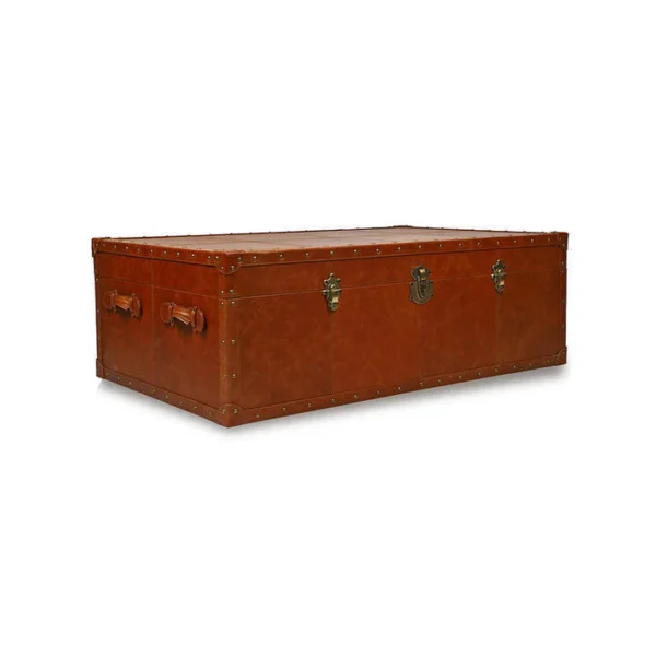 Genuine Leather Centre Table With Trunk Storage In Tan Color - Image 3