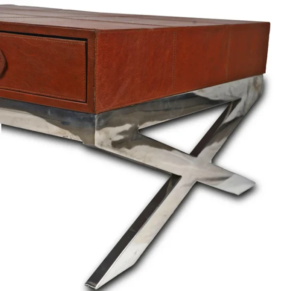 Genuine Leather Centre Table With Two Pull Out Drawers In Brown Colour - Image 4