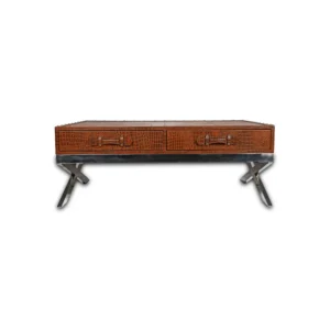 Genuine Leather Centre Table With Two Pull Out Drawers In Tan Colour