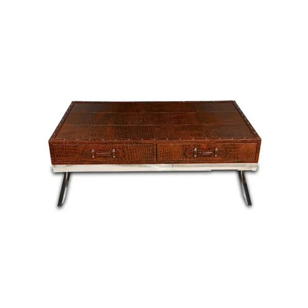 Genuine Leather Centre Table With Two Pull Out Drawers In Tan Colour - Image 2
