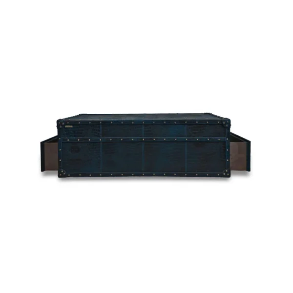 Handcrafted Genuine Leather Low Centre Table In Blue - Image 2