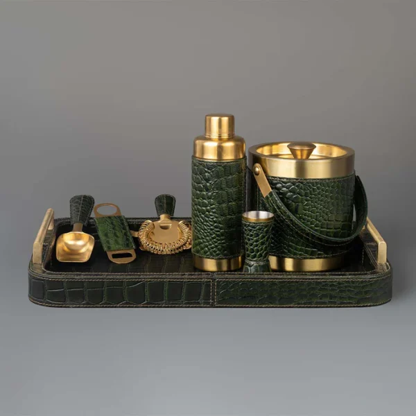 Debonair Bar Tray & Cocktail Set Metal Handle - Green