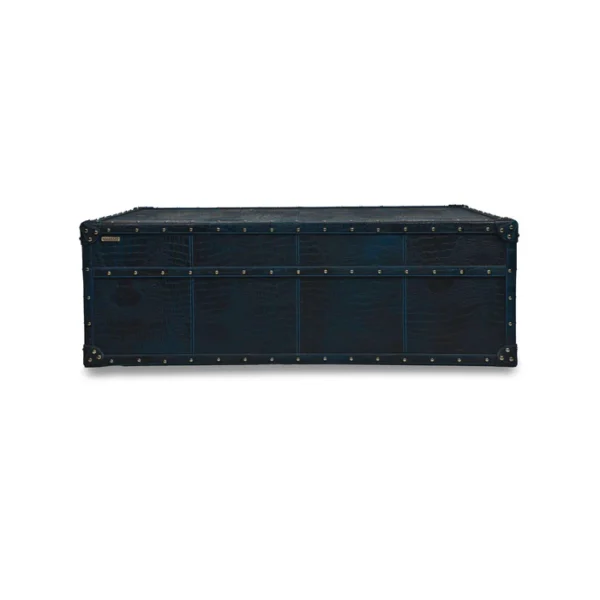 Handcrafted Genuine Leather Low Centre Table In Blue - Image 3